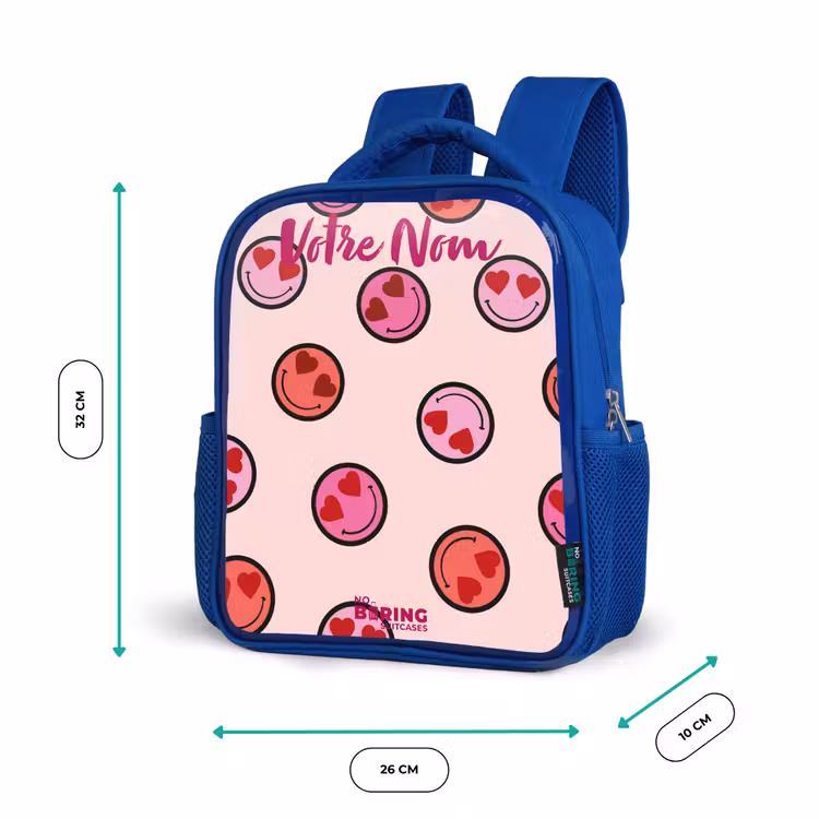 Sac à dos enfant - Bleu - Coeur - Smiley - Motif — 6