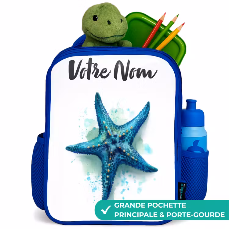 Sac à dos enfant - Bleu - Étoile de mer bleue sur fond blanc — 5