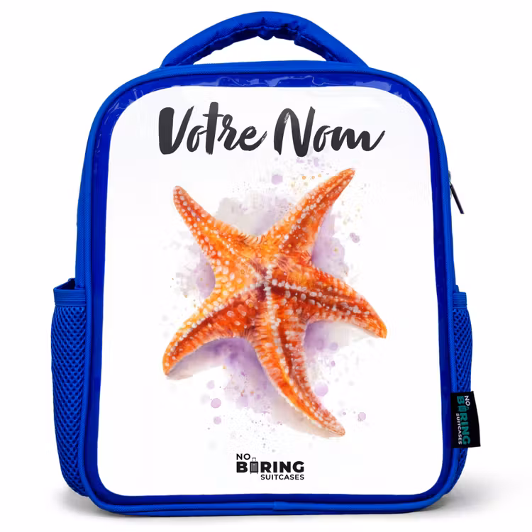Sac à dos enfant - Bleu - Illustration de l'étoile de mer orange — 1