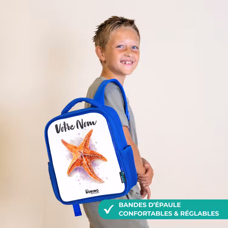 Sac à dos enfant - Bleu - Illustration de l'étoile de mer orange — 4