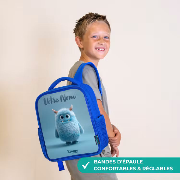 Sac à dos enfant - Bleu - Monstre bleu en peluche avec des cornes — 4