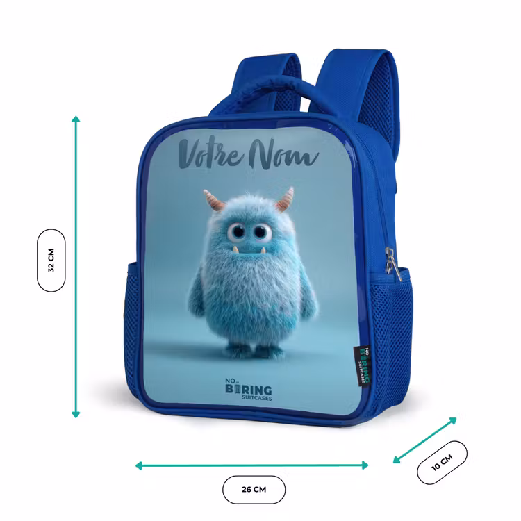 Sac à dos enfant - Bleu - Monstre bleu en peluche avec des cornes — 6