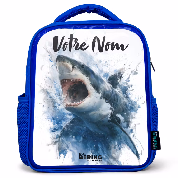 Sac à dos enfant - Bleu - Requin attaquant à l'aquarelle — 1