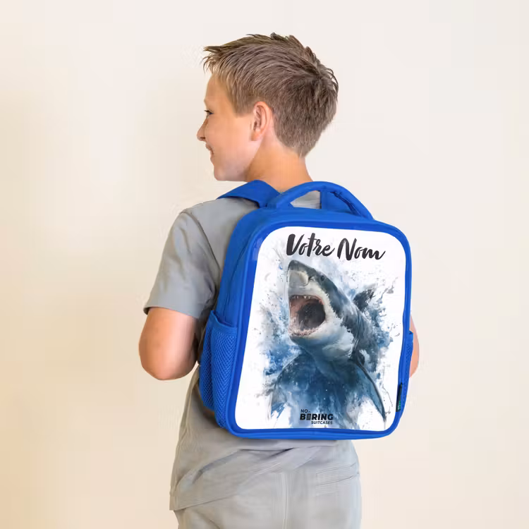 Sac à dos enfant - Bleu - Requin attaquant à l'aquarelle — 2