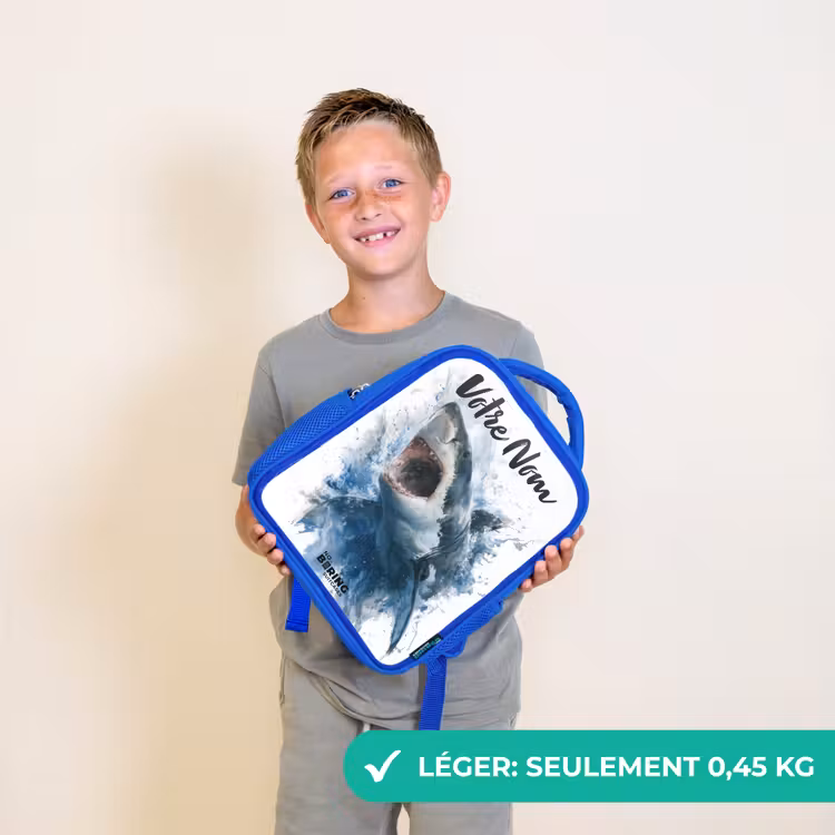 Sac à dos enfant - Bleu - Requin attaquant à l'aquarelle — 3