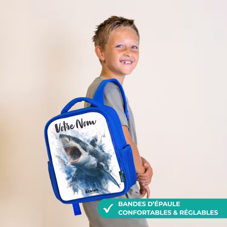 Sac à dos enfant - Bleu - Requin attaquant à l'aquarelle — 4