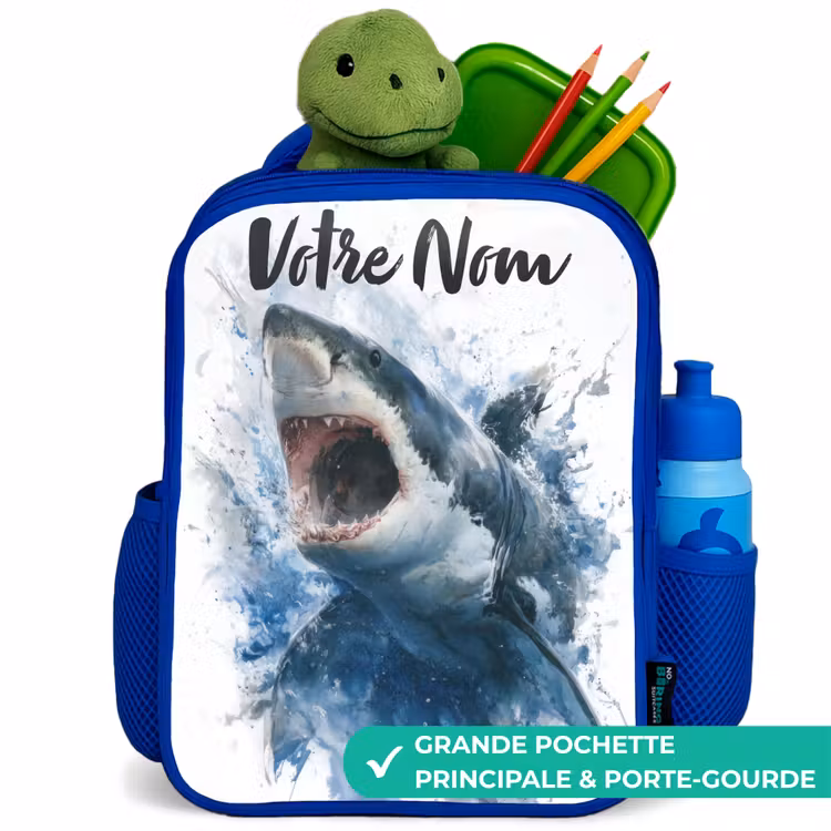 Sac à dos enfant - Bleu - Requin attaquant à l'aquarelle — 5