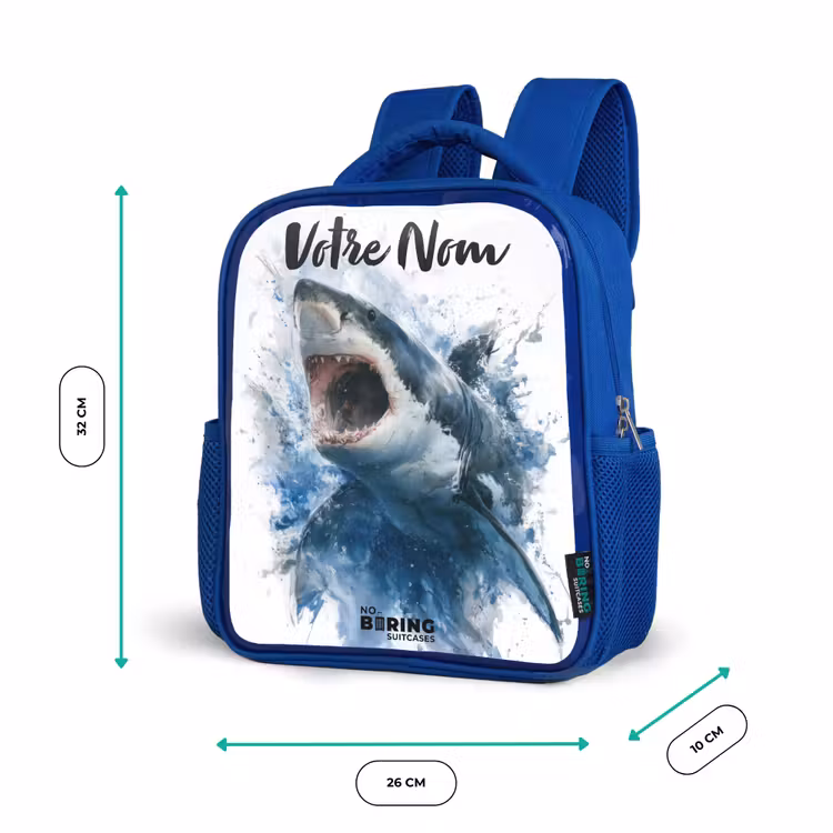 Sac à dos enfant - Bleu - Requin attaquant à l'aquarelle — 6