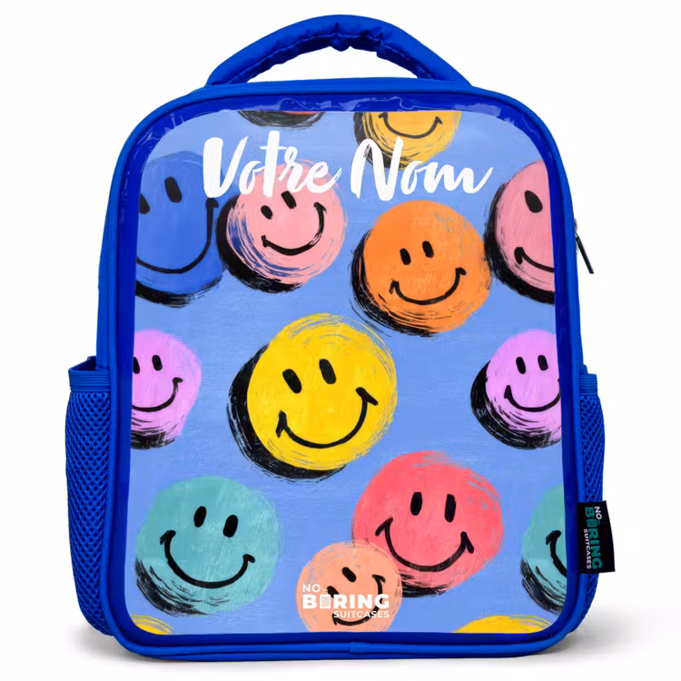 Sac à dos enfant - Bleu - Un motif ludique et artistique de smileys colorés — 1