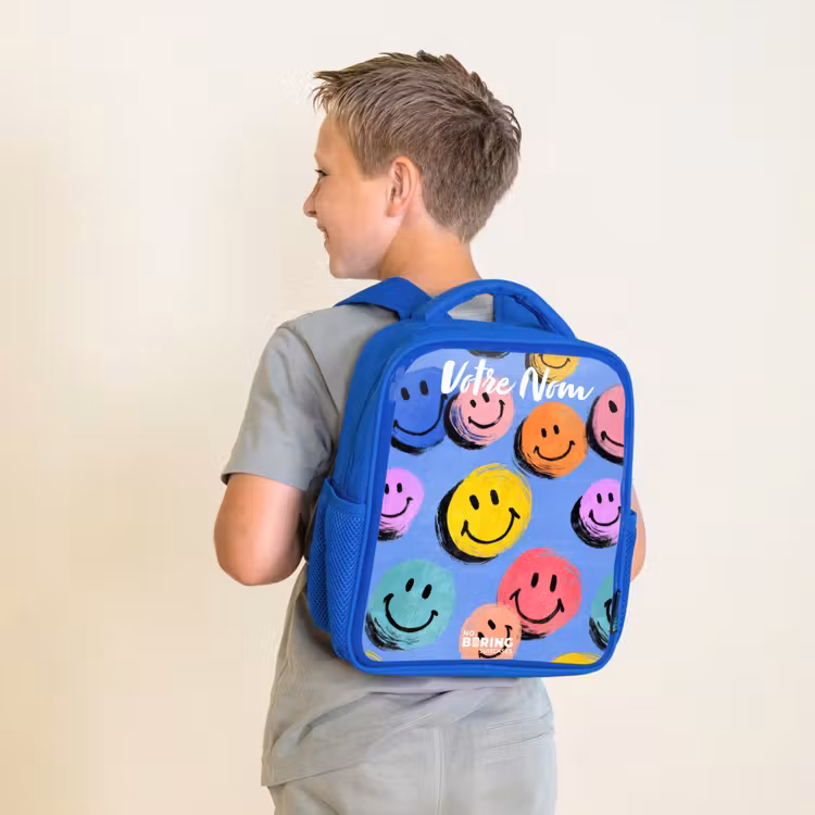 Sac à dos enfant - Bleu - Un motif ludique et artistique de smileys colorés — 2