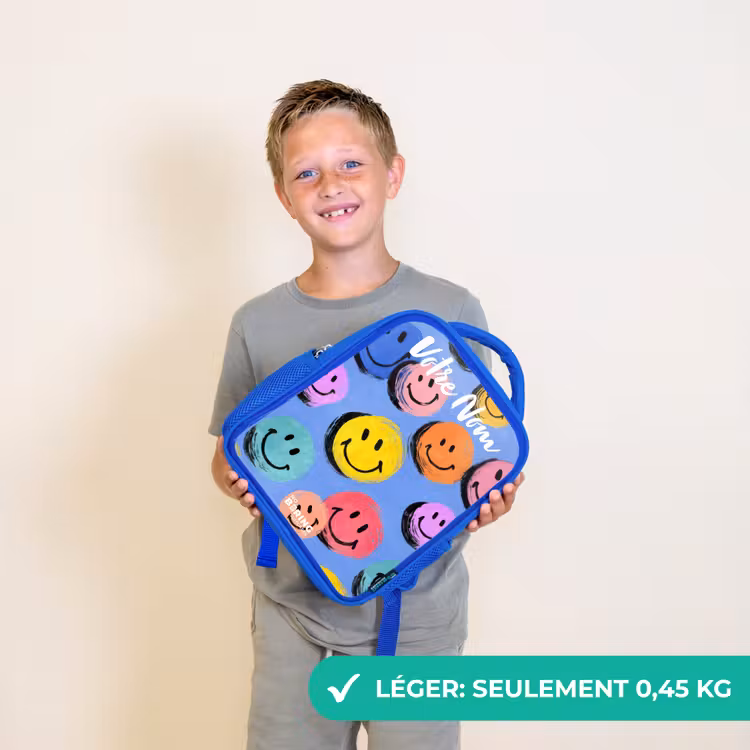 Sac à dos enfant - Bleu - Un motif ludique et artistique de smileys colorés — 3