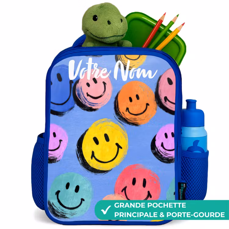 Sac à dos enfant - Bleu - Un motif ludique et artistique de smileys colorés — 5