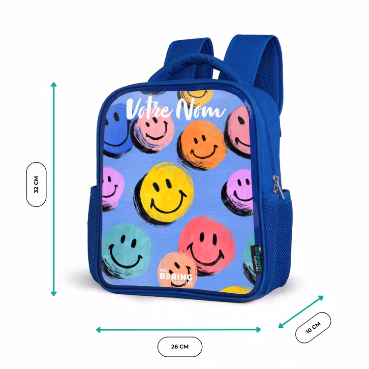 Sac à dos enfant - Bleu - Un motif ludique et artistique de smileys colorés — 6