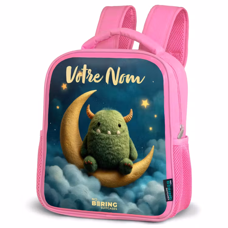Enfant sac à dos - Rose - Monstre vert sur croissant de lune — 4