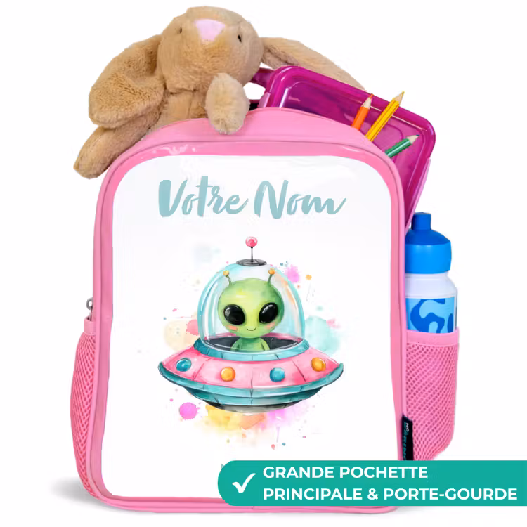 Enfant sac à dos - Rose - Un extraterrestre vert dans un OVNI coloré — 2