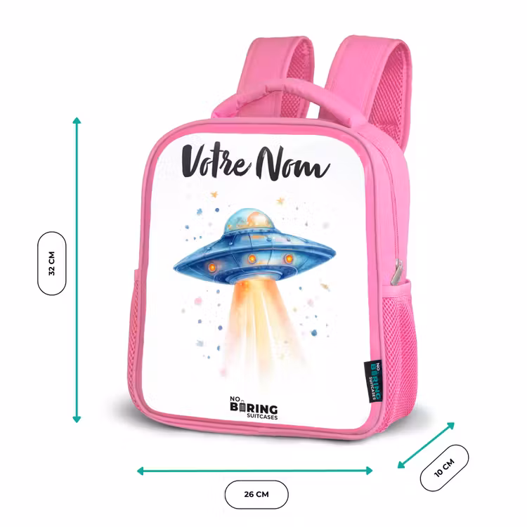 Enfant sac à dos - Rose - Vaisseau spatial bleu avec faisceau lumineux — 3