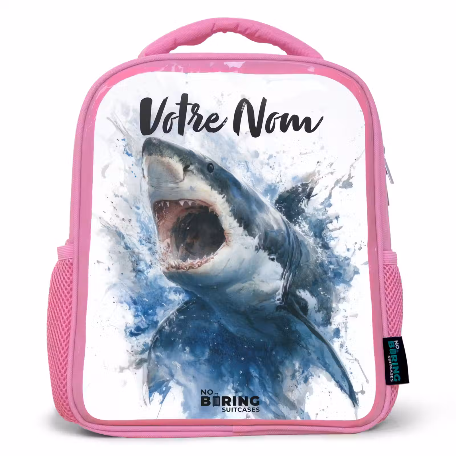 Enfant sac à dos - Rose - Requin attaquant à l'aquarelle — 1