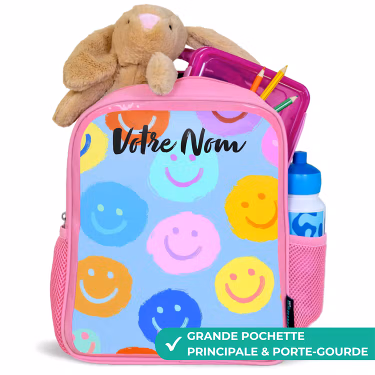 Enfant sac à dos - Rose - Motif joyeux de smileys — 2