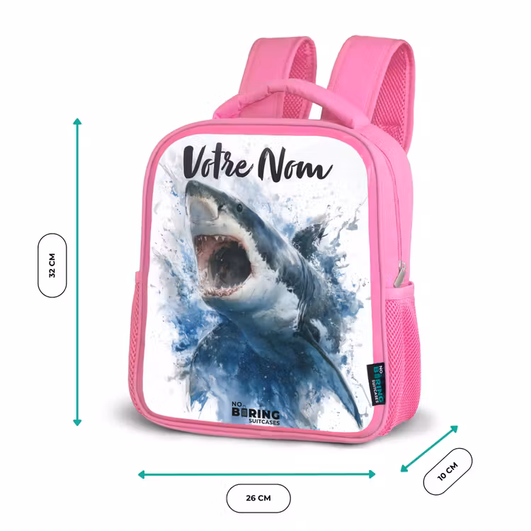 Enfant sac à dos - Rose - Requin attaquant à l'aquarelle — 3
