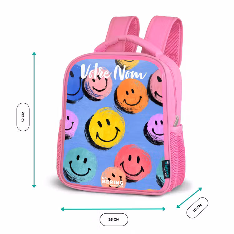 Enfant sac à dos - Rose - Un motif ludique et artistique de smileys colorés — 3