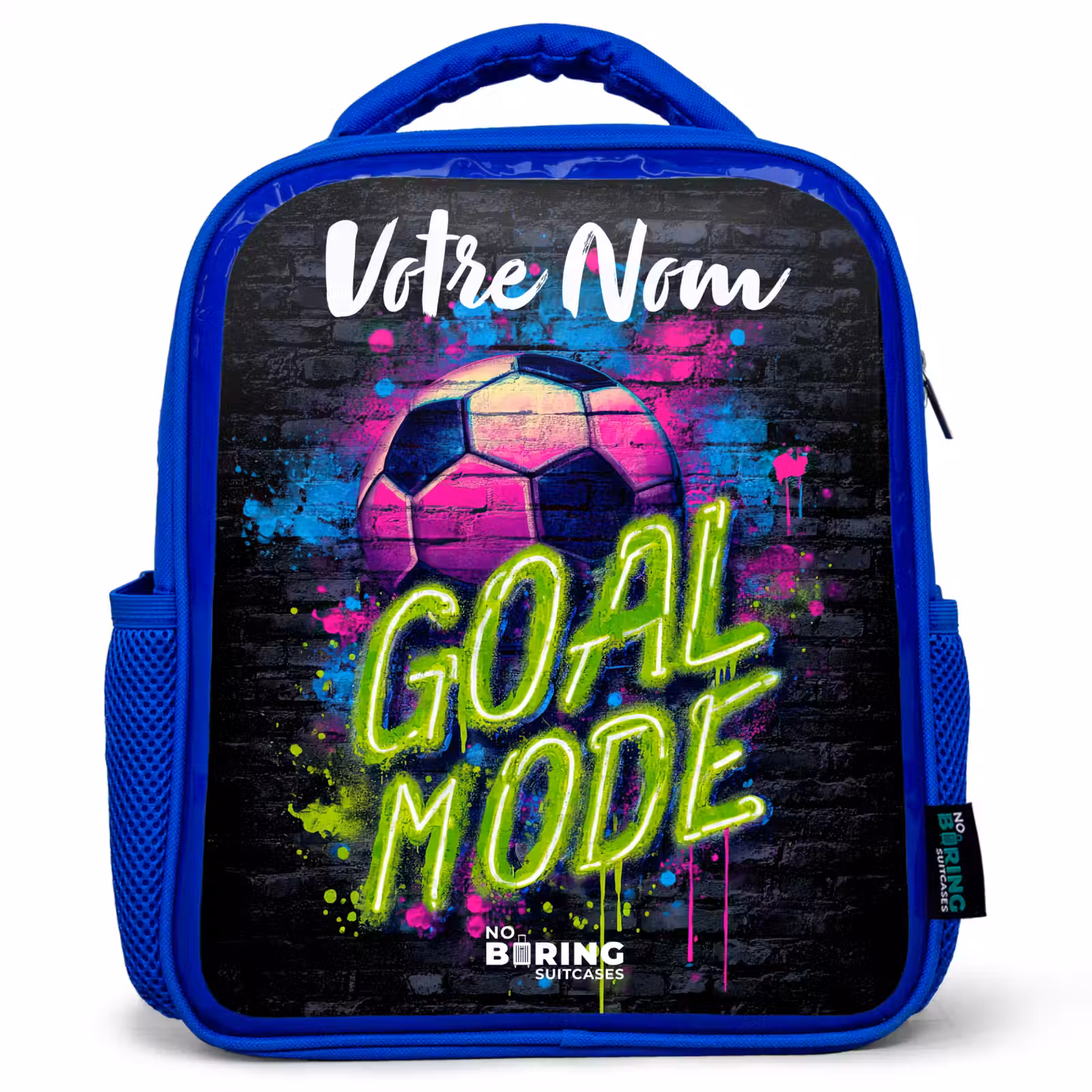 Sac à dos enfant avec votre nom - Bleu - Néon - Graffiti - Football - Coloré — 1