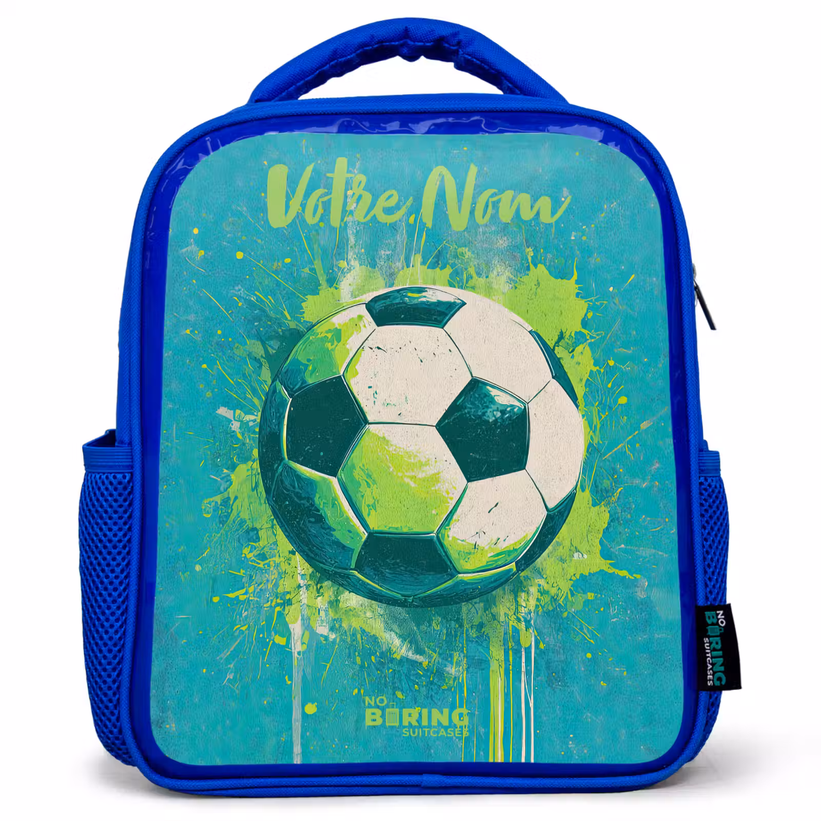 Sac à dos enfant avec votre nom - Bleu - Vibrations footballistiques - Éclaboussures de peinture - Vert - Bleu — 1