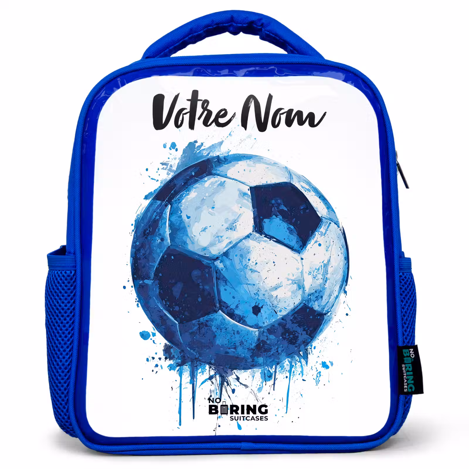Sac à dos enfant avec votre nom - Bleu - Vibrations footballistiques - Taches d'encre - Bleu — 1