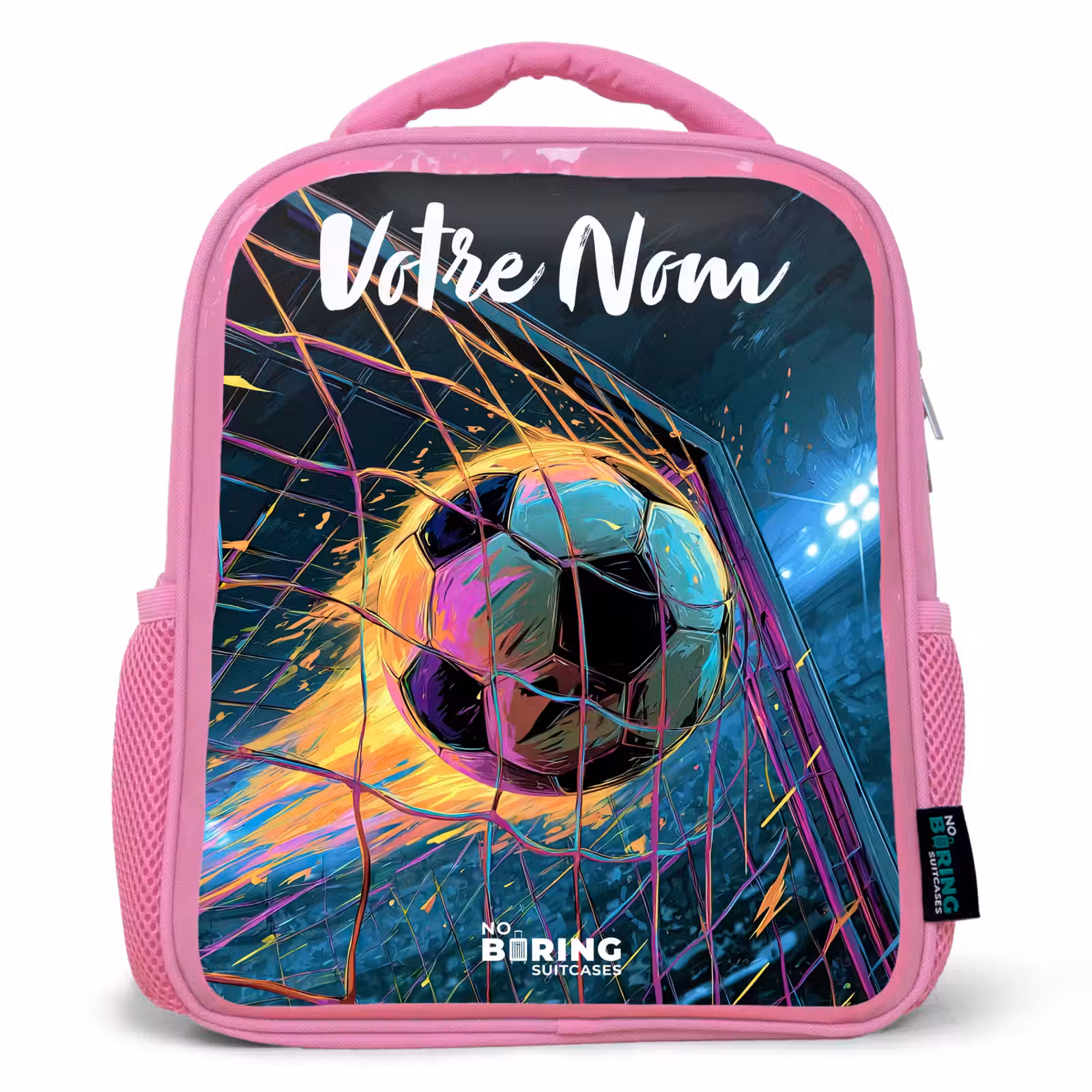 Sac à dos enfant avec votre nom - Rose - Néon - Filet - Football - Coloré — 1