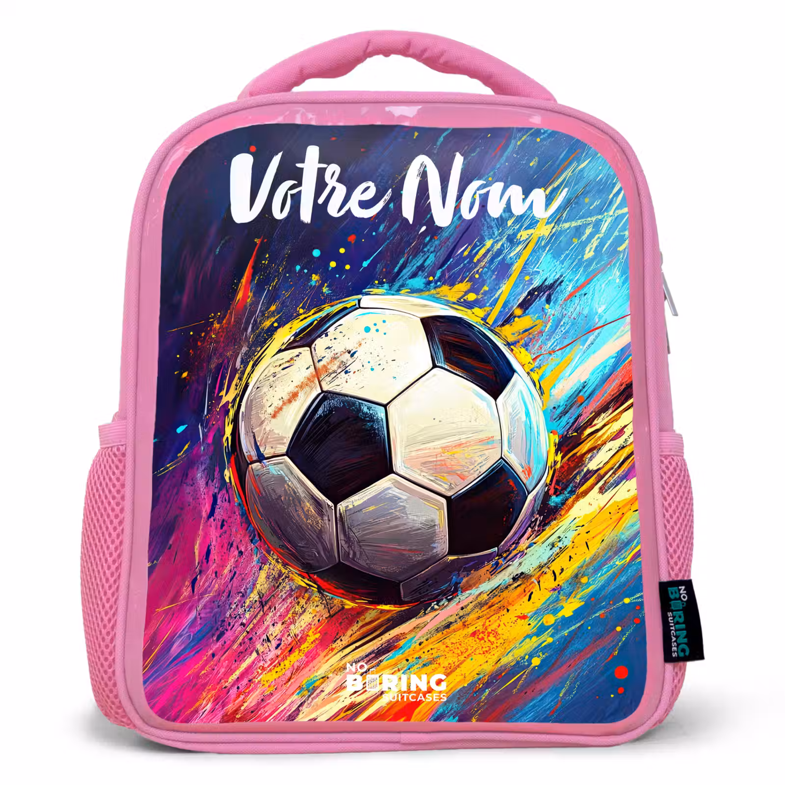 Sac à dos enfant avec votre nom - Rose - Néon - Football - Coloré — 1