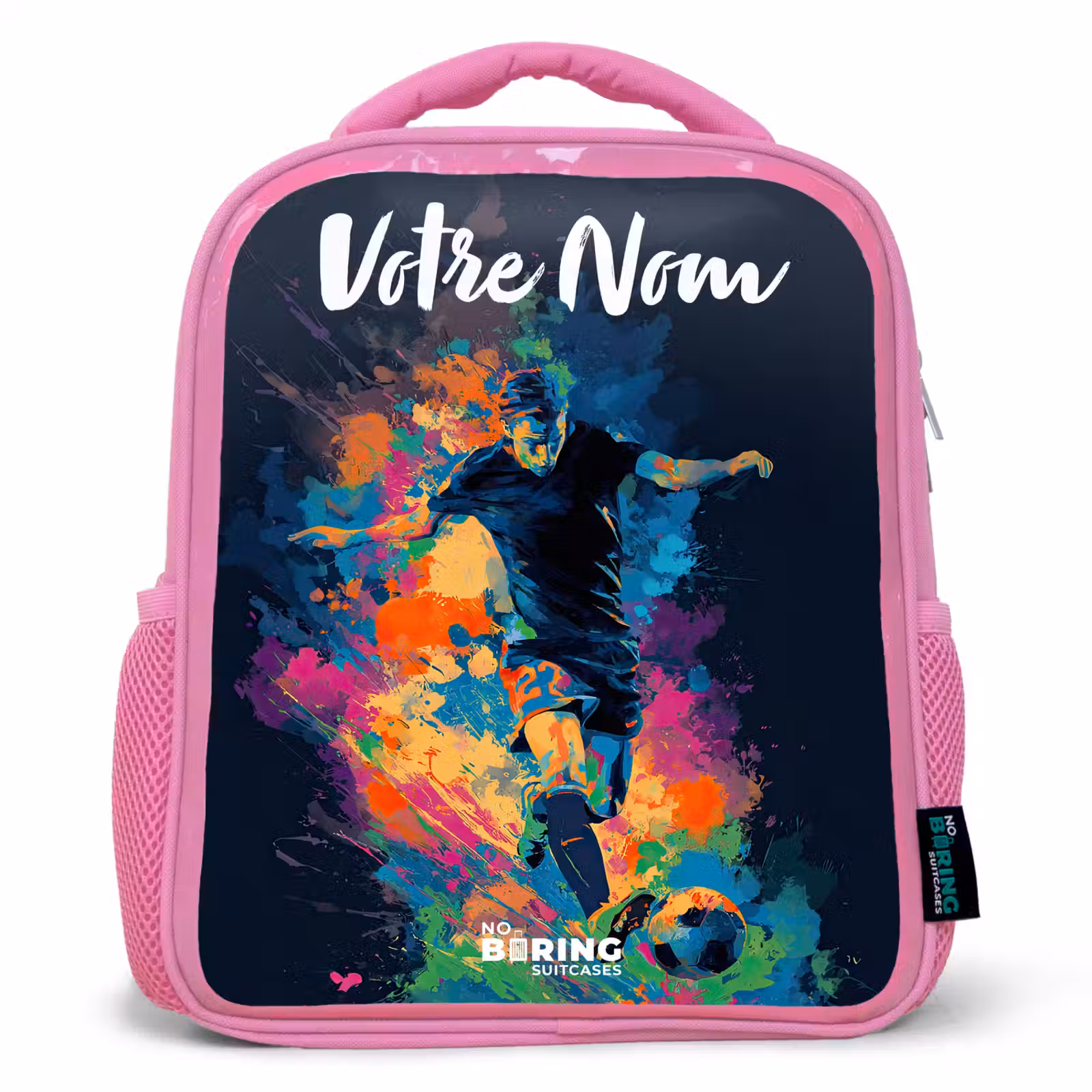 Sac à dos enfant avec votre nom - Rose - Néon - footballeur - coloré — 1