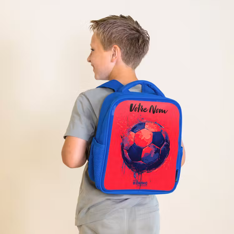 Sac à dos enfant avec votre nom - Bleu - Football vibes - Peinture - Bleu - Rouge — 2