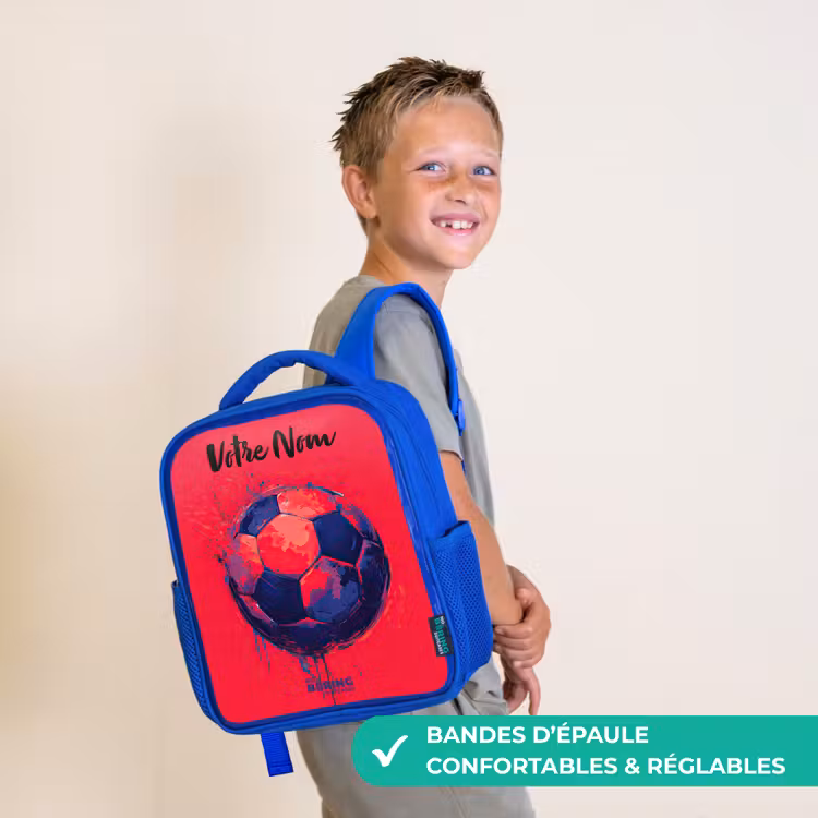 Sac à dos enfant avec votre nom - Bleu - Football vibes - Peinture - Bleu - Rouge — 4