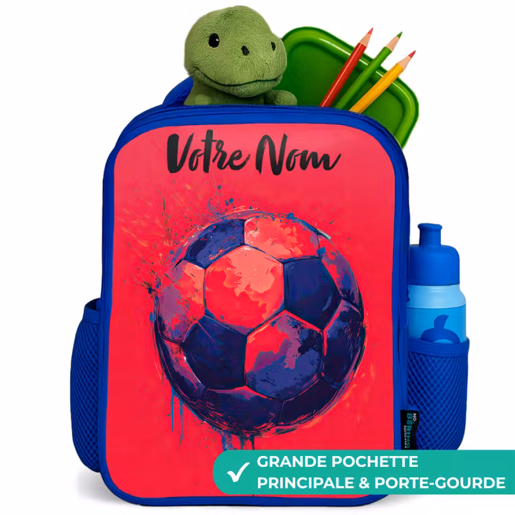 Sac à dos enfant avec votre nom - Bleu - Football vibes - Peinture - Bleu - Rouge — 5