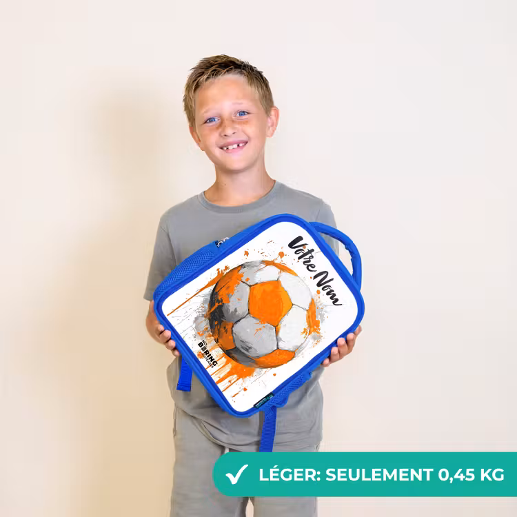 Sac à dos enfant avec votre nom - Bleu - Football vibes - Peinture - Orange — 3
