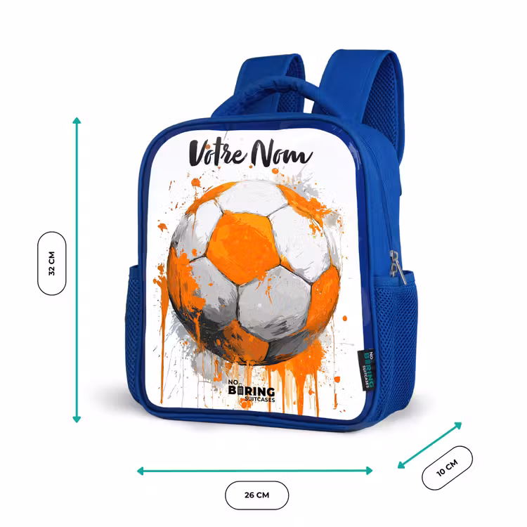 Sac à dos enfant avec votre nom - Bleu - Football vibes - Peinture - Orange — 6