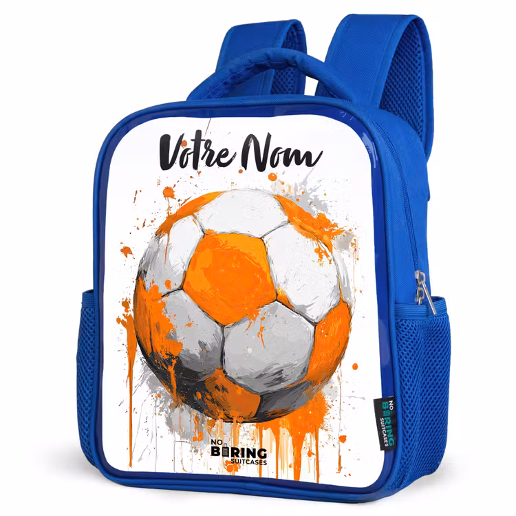 Sac à dos enfant avec votre nom - Bleu - Football vibes - Peinture - Orange — 7