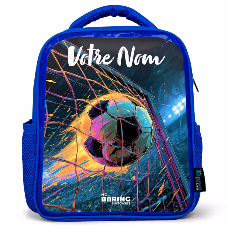 Sac à dos enfant avec votre nom - Bleu - Néon - Filet - Football - Coloré — 1