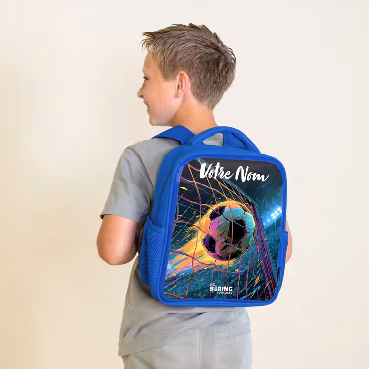 Sac à dos enfant avec votre nom - Bleu - Néon - Filet - Football - Coloré — 2