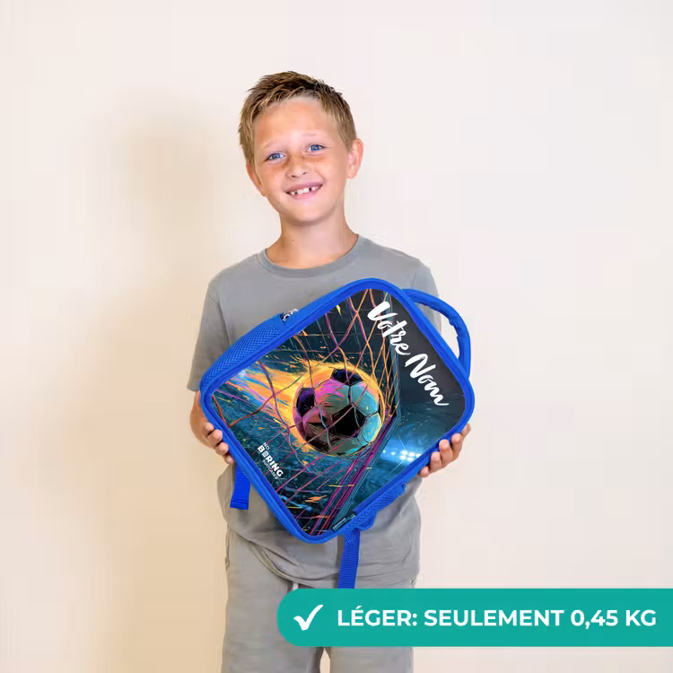 Sac à dos enfant avec votre nom - Bleu - Néon - Filet - Football - Coloré — 3