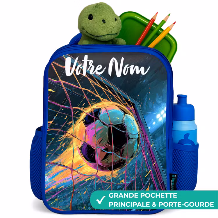 Sac à dos enfant avec votre nom - Bleu - Néon - Filet - Football - Coloré — 5