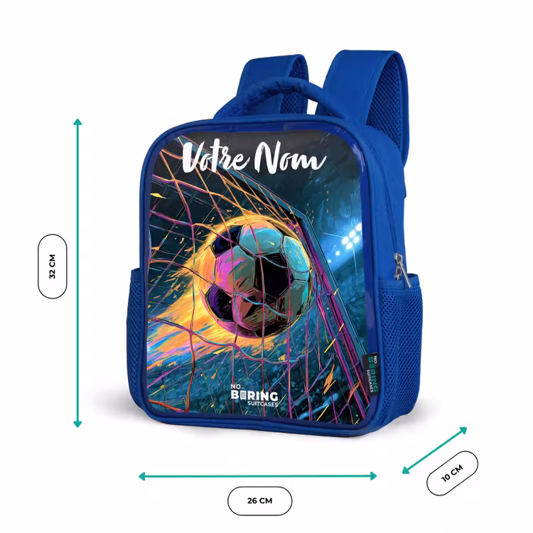 Sac à dos enfant avec votre nom - Bleu - Néon - Filet - Football - Coloré — 6
