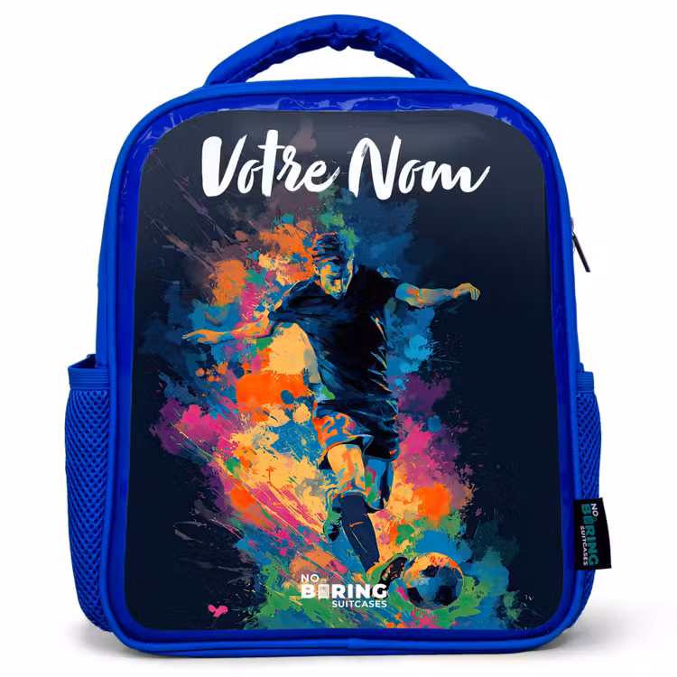 Sac à dos enfant avec votre nom - Bleu - Néon - footballeur - coloré — 1