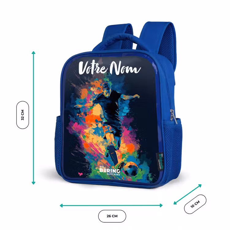 Sac à dos enfant avec votre nom - Bleu - Néon - footballeur - coloré — 6