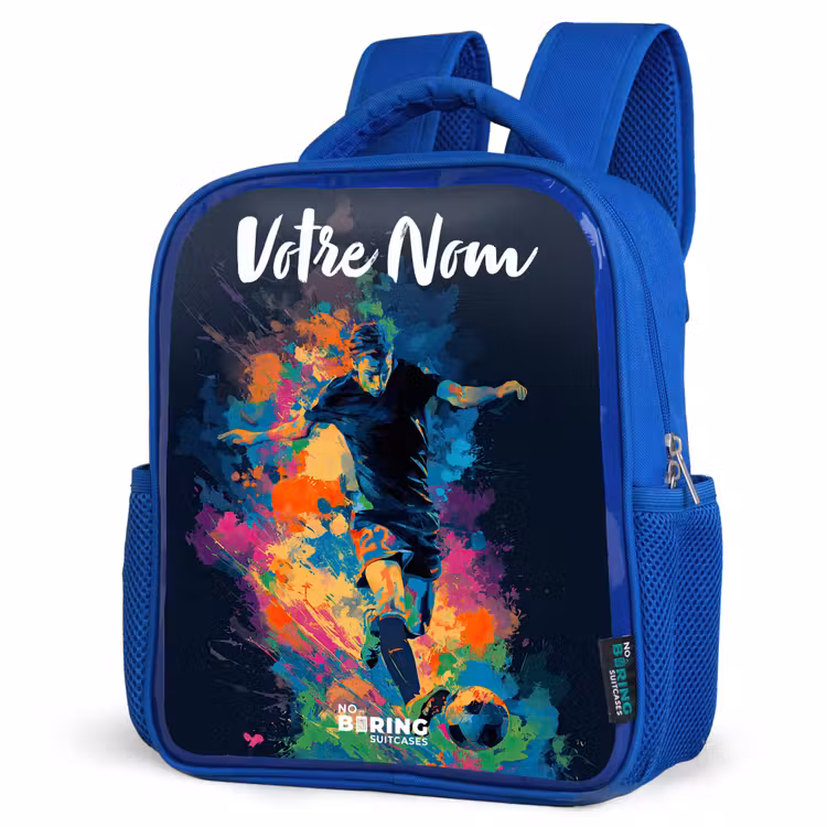 Sac à dos enfant avec votre nom - Bleu - Néon - footballeur - coloré — 7