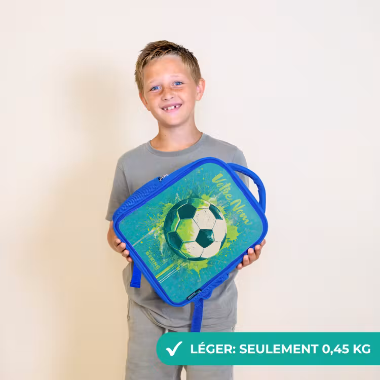 Sac à dos enfant avec votre nom - Bleu - Vibrations footballistiques - Éclaboussures de peinture - Vert - Bleu — 3