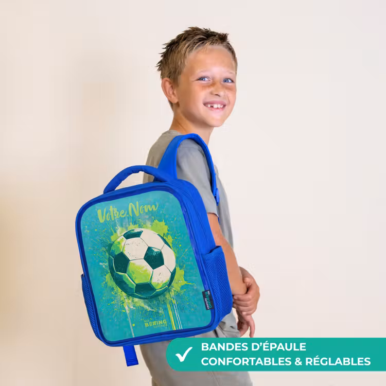 Sac à dos enfant avec votre nom - Bleu - Vibrations footballistiques - Éclaboussures de peinture - Vert - Bleu — 4