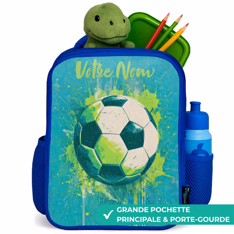 Sac à dos enfant avec votre nom - Bleu - Vibrations footballistiques - Éclaboussures de peinture - Vert - Bleu — 5