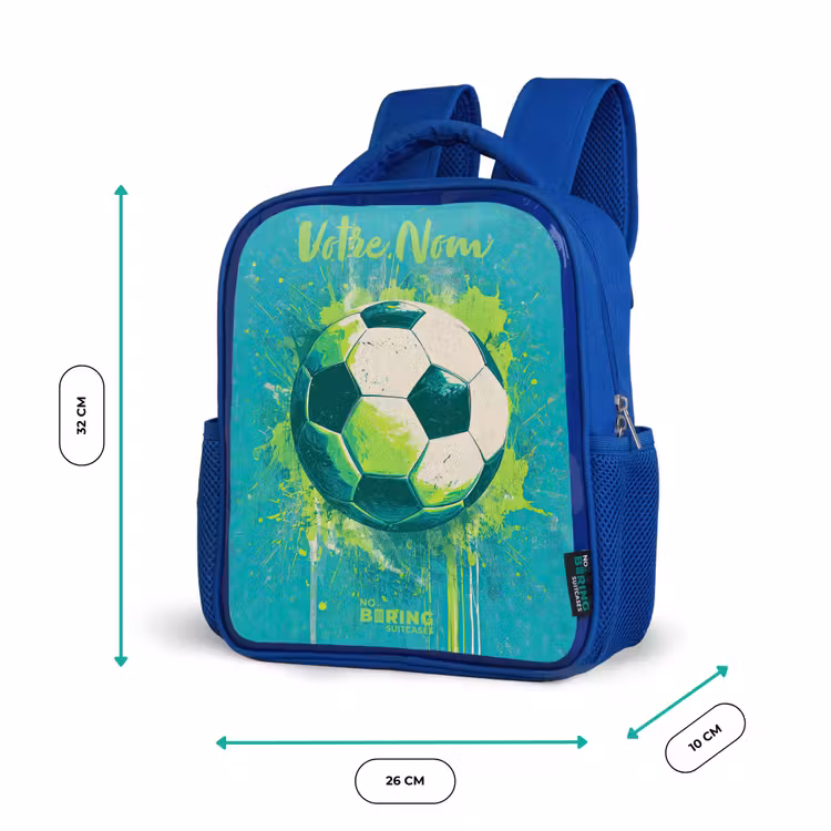 Sac à dos enfant avec votre nom - Bleu - Vibrations footballistiques - Éclaboussures de peinture - Vert - Bleu — 6