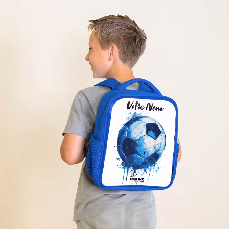 Sac à dos enfant avec votre nom - Bleu - Vibrations footballistiques - Taches d'encre - Bleu — 2