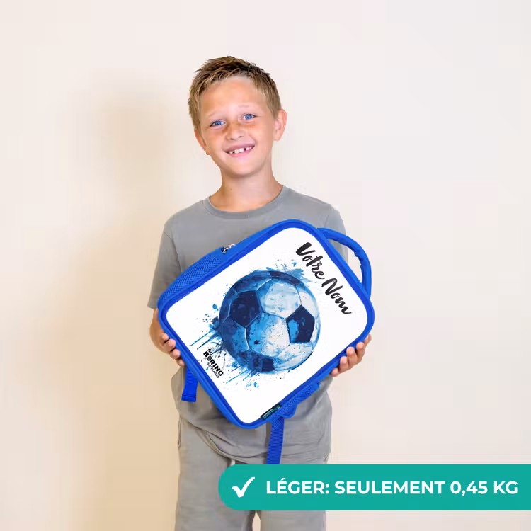 Sac à dos enfant avec votre nom - Bleu - Vibrations footballistiques - Taches d'encre - Bleu — 3